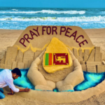 இலங்கையின் சமாதானத்தை வலியுறுத்தி மணலில் செதுக்கப்பட்ட ஓவியம்!